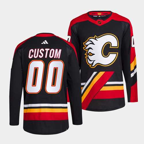 Mens Calgary Flames Custom Black 2022-23 Reverse Retro Stitched Jersey